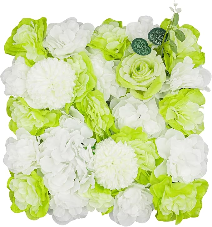 15"x 15" Artificial Flower Wall Panels,Flower Wall Mat Silk Flower Panels for Outdoor Garden Backyard Fence Fence Privacy Screen and Indoor Wall Decor(6Pcs Green+White)
