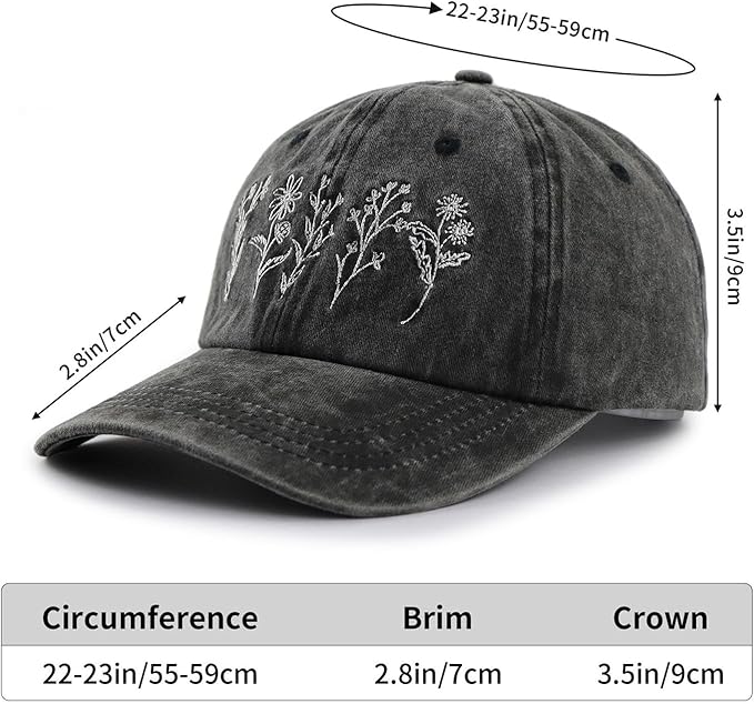 Garden Hats for Women, Adjustable Cotton Embroidered Gardening Baseball Cap