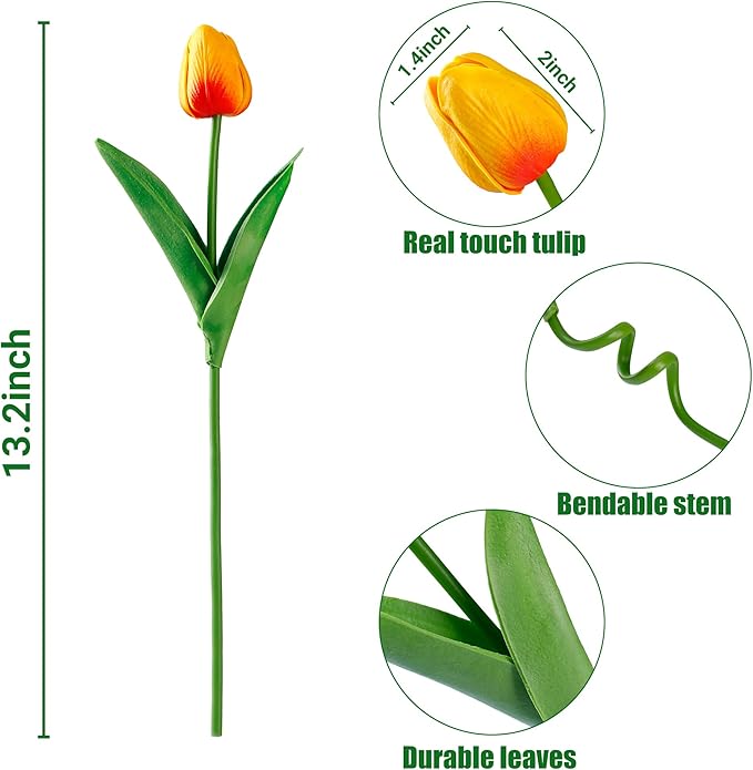 Sggvecsy 30 Pcs Fake Tulips Artificial Flowers Real Touch PU Faux Flowers Tulip Stems for Wedding Spring Bouquet Floral Arrangement Home Party Office Decorations for Mother's Day (Multi Colors)