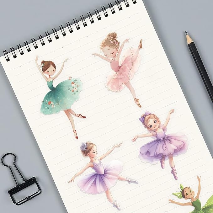 50PCS Cartoon Ballerina Stickers, Waterproof PET Ballet Dancer Decals for Scrapbooking, Water Bottles, laptops, Journals, DIY Crafts & Gift for Girls Teens