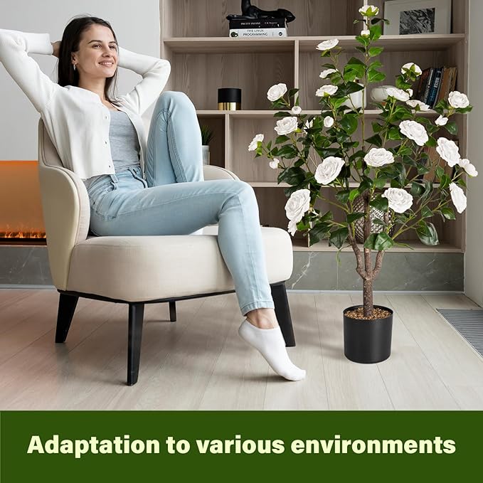 Artificial Camellia Tree,2Pack 3.6FT Faux White Camellia Plants in Pots,Lifelike Artificial Flower Trees for Indoor Outdoor Home Decor,Realistic Blooming Faux Plants for Living Room Porch Patio Office