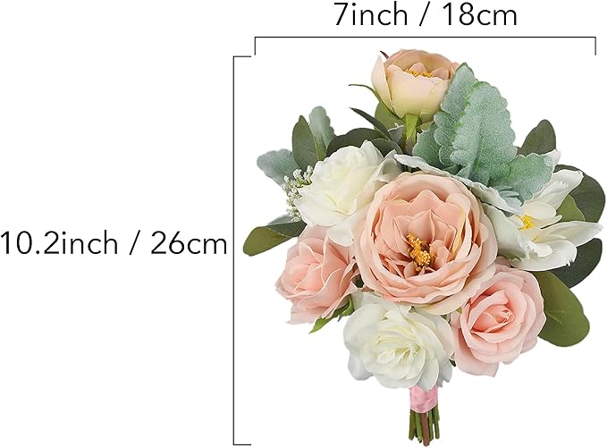 Rinlong 1Pc Wedding Bouquets for Bridesmaids Bride Pink Green Artificial Flowers Bridesmaids Bridal Bouquet for Wedding Prom