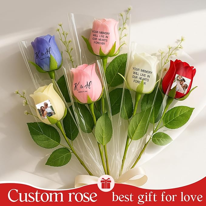 Personalized Preserved Rose with Photo, Custom Artificial Flower, Forever Rose with Name & Text, Keepsake Gift for Mom, Wife, Girlfriend, Anniversary, Birthday, Valentine's Day