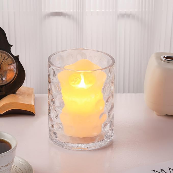5‘ Wide 6" High Decorative Glass Cylinder Vase with Dimpled Circle Pattern, 8 Inch Tall, Clear (1, 5"x6")