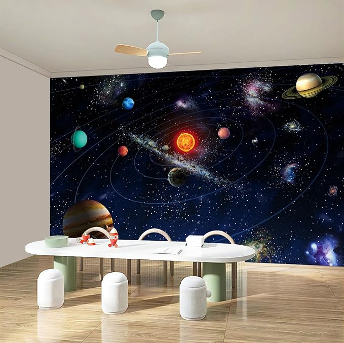 WFBHUA-Galaxy Wallpaper Peel and Stick Kids Bedroom Planet Self Adhesive Wall Mural for Nursery Room Ceiling 82"x57"