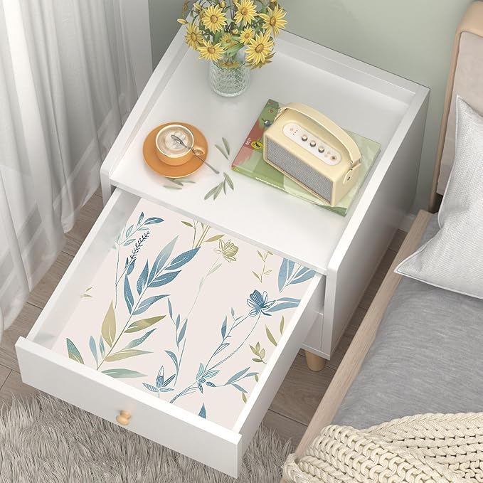 Beige Floral Leaf Peel and Stick Boho Removable Blue Green Botanical Wallpaper 17.5" x 118" Light Mural Waterproof Contact Paper for Walls Bedroom Bathroom Cabinet Room Decor