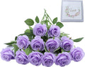Artificial Rose Flower Artificial Flowers Flower with Long Stem Silk Roses Bouquet for Wedding Bridal Shower Party Home Decoration (Lavender, 12 Pcs)