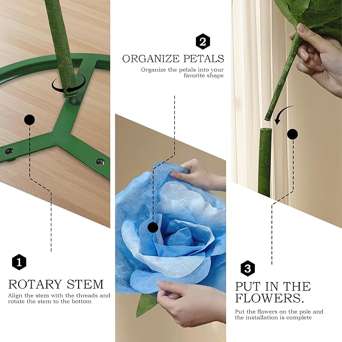 3pc Wedding Decorations for Reception, Giant Flowers for Decoration,Standing Huge Paper Flower, for Outdoor Garden Party Ceremony Reception Photography Props (Blue)