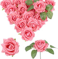 Pink Roses Artificial Flowers 16pcs Velvet Artificial Roses with Stems 3.15" Pink Fake Roses for Bridal Bouquet Wedding Flowers for Floral Centerpieces Home Party Decor (Pink)