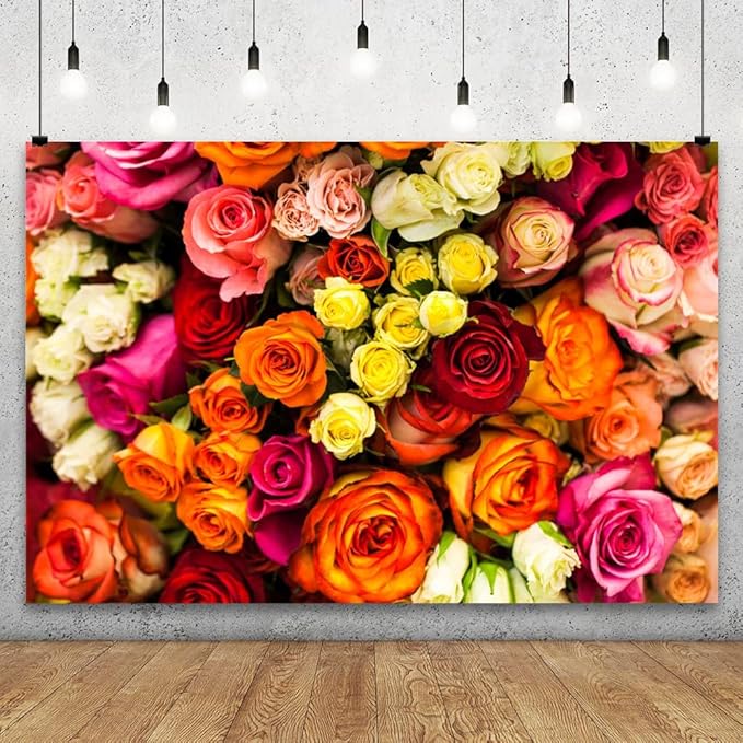 YongFoto 10x8ft Vinyl Flower Backdrop Lush Blossom Red Orange Floral Beautiful Photography Background for Couples Wedding Anniversary Marriage Ceremony Mother's Day Portrait Photo Studio Props