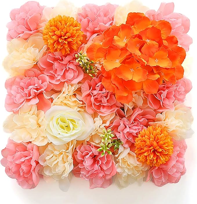 Flower Wall Backdrop, 12PCS 10.6"-15.7" Artificial Flower Wall Panel with Various Styles, 3D Floral Wall Decor for Wedding Photo Background Festive Party Home Decoration (G-C003, 10.6*10.6in)