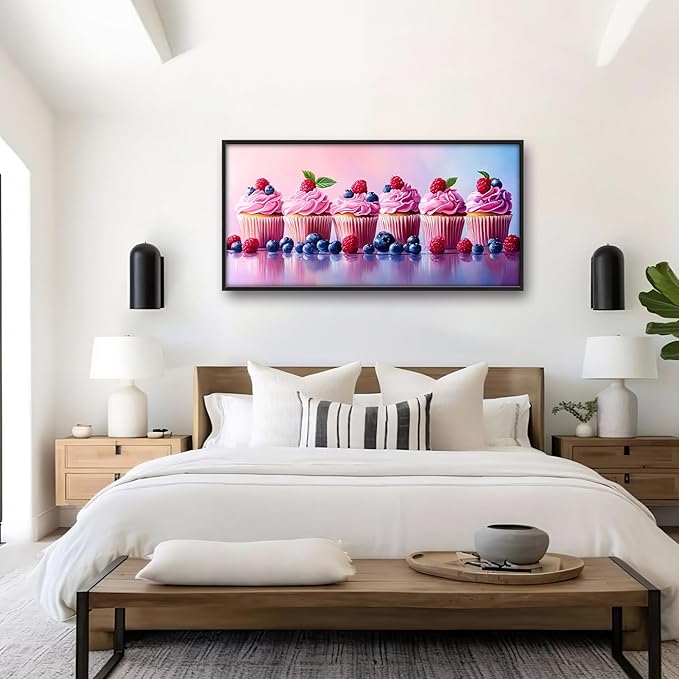 Pink Dessert Large Wall Art Framed Wall Decor for Living Room Cupcakes Pictures Oversized Canvas Print Painting Modern Extra Large Framed Artwork for Bedroom Office Home Decor 60"x30"