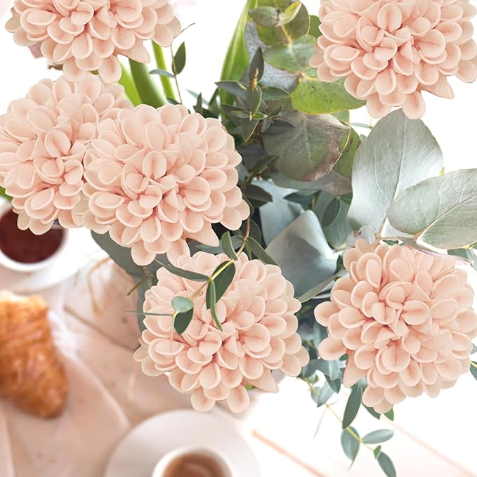 Artificial Flowers, 50pcs Realistic Artificial Rose for DIY Wedding Bouquets Centerpieces Arrangements, Peach Dahlia Flowers with Stem for Bridal Shower Party Home Decorations