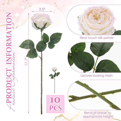 10pcs Real Touch Peonies Artificial Flowers, Faux Austin Rose with Long Stem Look Real Fake Flower for Christmas Valentines Arrangement Wedding Party Home Kitchen Decor(Flesh Pink)