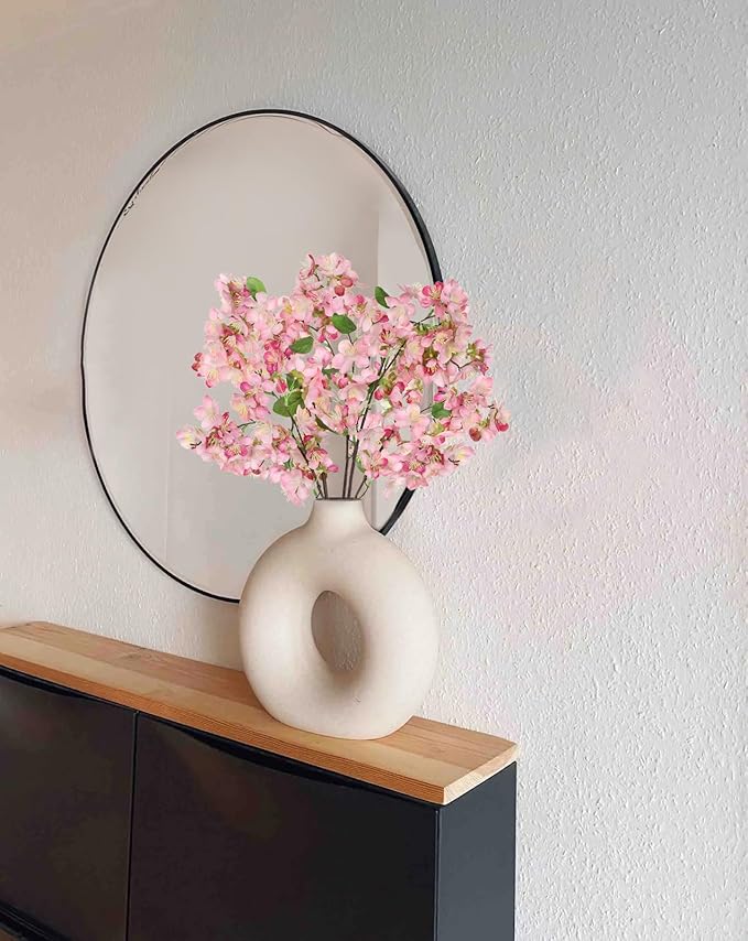 DILATATA Artificial Cherry Blossom Flowers 5 Pcs Silk Cherry Blossom Stems 22 Inch Long Stems Faux Silk Peach Flowers for Tall Vase Spring Decor Wedding Party Home Table Arrangement - Pink