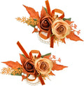 Serwalin 𝗦𝗲𝘁 𝗼𝗳 𝟮 Wrist Corsage for Wedding, 𝟲-𝟳 𝗜𝗻𝗰𝗵 Corsages for Bridesmaid Mother Grandmother, Artificial Flowers for Prom Ceremony Anniversary Cake Topper (Orange)