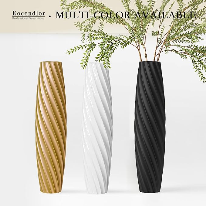 Tall Floor Vase, 23.6 inches Tall Vases Sturdy, Luxury, Textured for Decorative Branches Dried Flowers, Floor Vase for Rustic, Living Room, Shelf Decor (White)