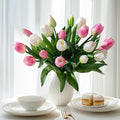 20PCS Fake Tulips Artificial Tulip Silk Flowers Fake PU Bouquet Artificial Flowers Faux Flowers with Gift Box Soft Faux Tulips Bouquets Arrangements for Party Wedding Home