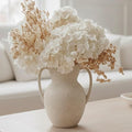 White Ceramic Rustic Vase with 2 Handles, Farmhouse Round Flower Vase, Vintage Terracotta Vases for Home Decor, Wedding, Living Room, Table, Shelf Decor - 8.6 Inch Tall, Speckled White