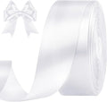 1-1/2 Inches 100 Yards White Satin Ribbon, Solid Fabric Ribbon Roll for Flower Bouquets, Gift Wrapping, Wedding, Handmade Crafts