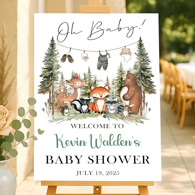 Personalized Baby Shower Welcome Sign For Outdoor, Custom Forest Animal Baby Shower Yard Sign Decorations