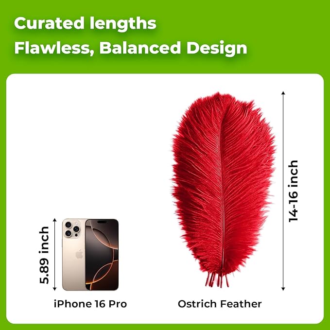 Piokio 10 pcs Natural Red Ostrich Feathers 14-16 inch(35-40 cm) Bulk for Wedding Party Decoration Gatsby Decorations