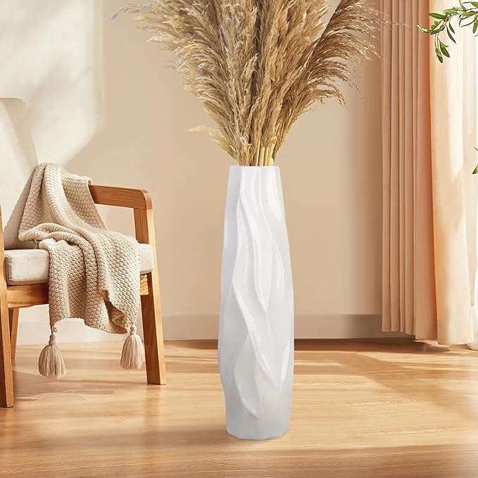 Large Floor Ceramic Tall Vase 28 Inches,White Modern Flower Tall Vases for Office, Home,Farmhouse,Living Room Décor,Simple Origami Design Fall Decorative Porcelain Flower Arrangement Vase Ideal Gift
