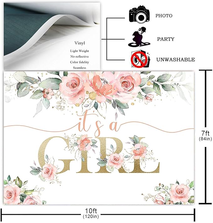 Avezano Blush Pink Floral Baby Shower Backdrop for Girl's Photography Background Decorations Sweet Girl's Blush Pink Party Photoshoot Backdrops (10x7ft)