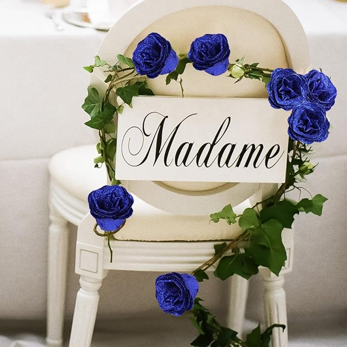 Glitter Roses,30PCS Royal Blue Flowers Artificial Roses with Stems for Wedding Bouquet Party Christmas Home Decor(Royal Blue)