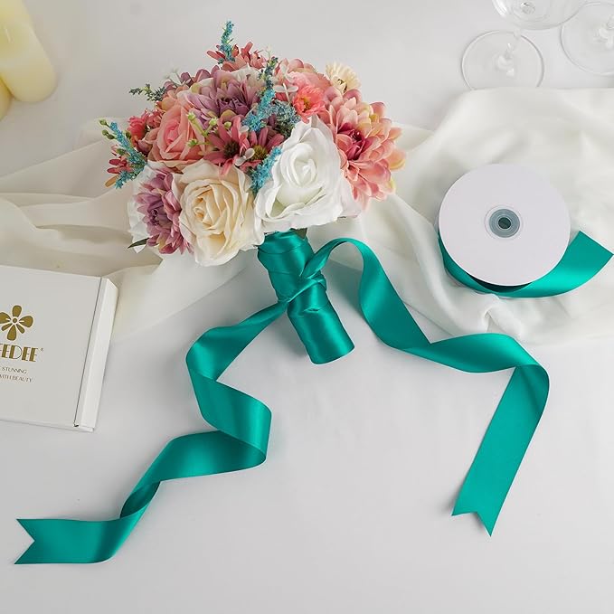 MEEDEE Teal Satin Ribbon - 1.5 Inch Double Faced, Perfect for Christmas Tree, Weddings & Flower Bouquets