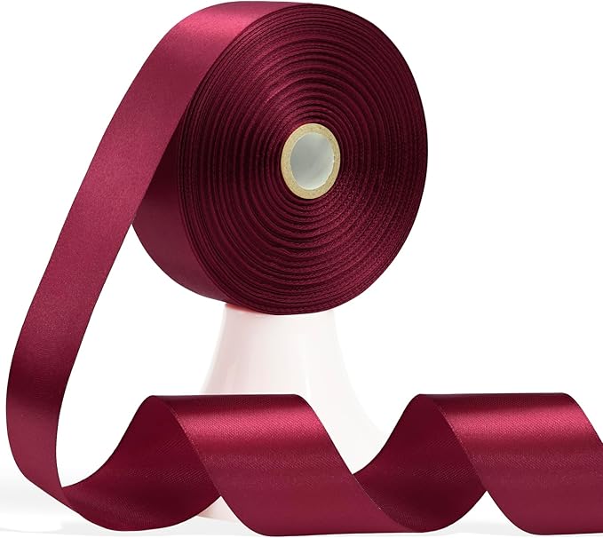 60 Yards Wine Red Satin Ribbon 1-1/2 Inch, Solid Burgundy Polyester Fabric Ribbon for Gift Wrapping, Crafts, Flower Bouquet, Wedding, Festival, Christmas, Halloween