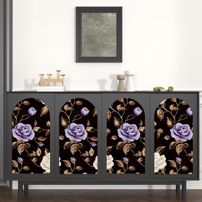 Golden Floral Wallpaper Peel and Stick Vintage Purple Gold Rose Contact Paper Self Adhesive Removable Retro Dark Flower Wall Mural for Bedroom Walls Shelves Cabinet Table Decor 17.5" x 118"