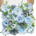 Serwalin Artificial Flowers,Blue Silk Fake Flowers Box for DIY Wedding Bridal Bouquet, Wedding Cake Flowers for Table Centerpieces Birthday Party Bridal Shower Home Decorations