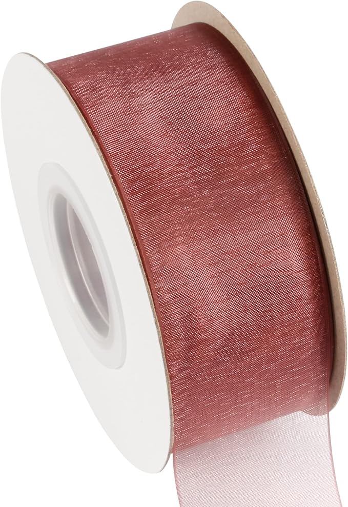 1-1/2 Inch Burgundy Shimmer Sheer Organza Ribbon Sheer Chiffon Ribbon 50 Yards-Roll Multiple Colors Available for Gift Wrapping Wedding Events Christmas Décor