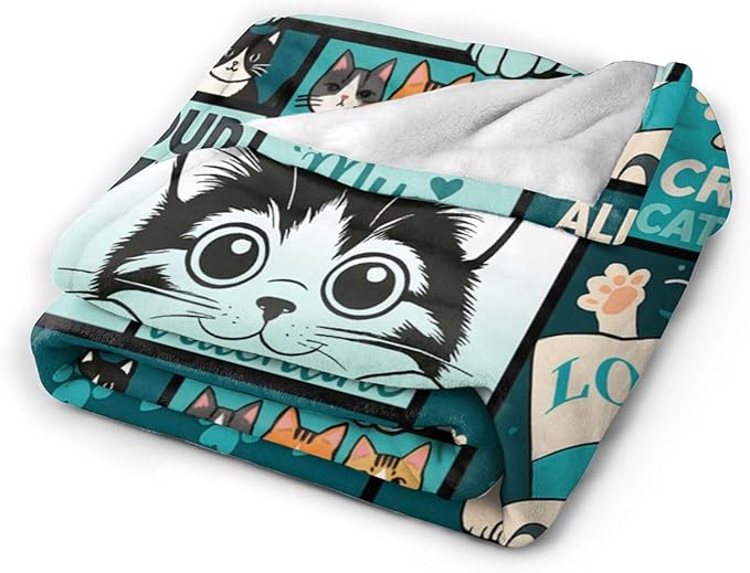 Cat Blanket Cute Cat Throw Blanket Kitten Soft Cozy Fleece Fuzzy Stuffed Plush Flannel Gifts for Girls Women Boys Kids Adults 50"X60"