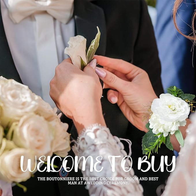 Corsage Wristlet Band Artificial Rose Flowers - 2 Pack Wedding Bridal Flower Corsage Hand Decor