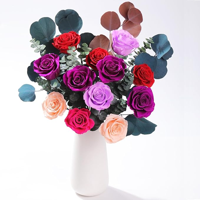 Flowers for Delivery Birthday Flowers Gift for Her,Preserved Flowers Bouquet 12 Roses Mixed Bouquet,Rose Gifts for Women Mom Grandma(Mixed 12 Purple-B Roses)