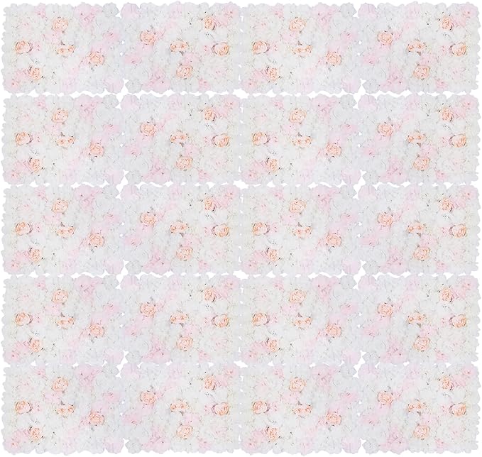 20 PCS Artificial Flower Wall Panel,Each Panel 24" x 16"3D Silk Rose Hydrangea Floral Backdrop,Handmade Eco-Friendly Flower Wall Photo Backdrop Decor (type5)