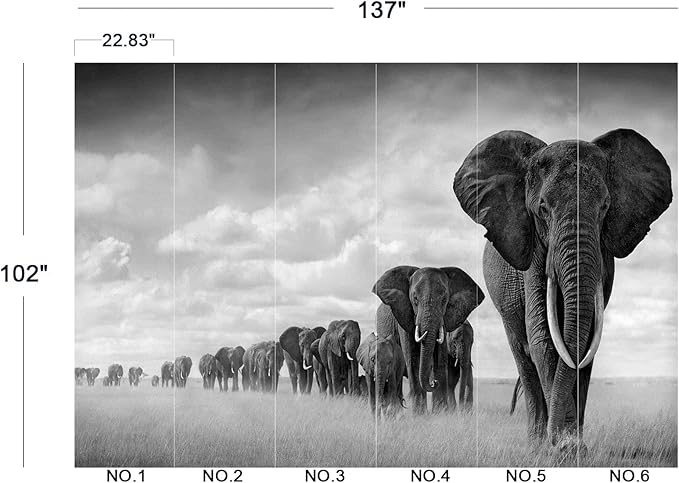 Eierme-A Herd of Elephants Walking on The African Savannah Mural Wallpaper Peel and Stick 137" x 102"