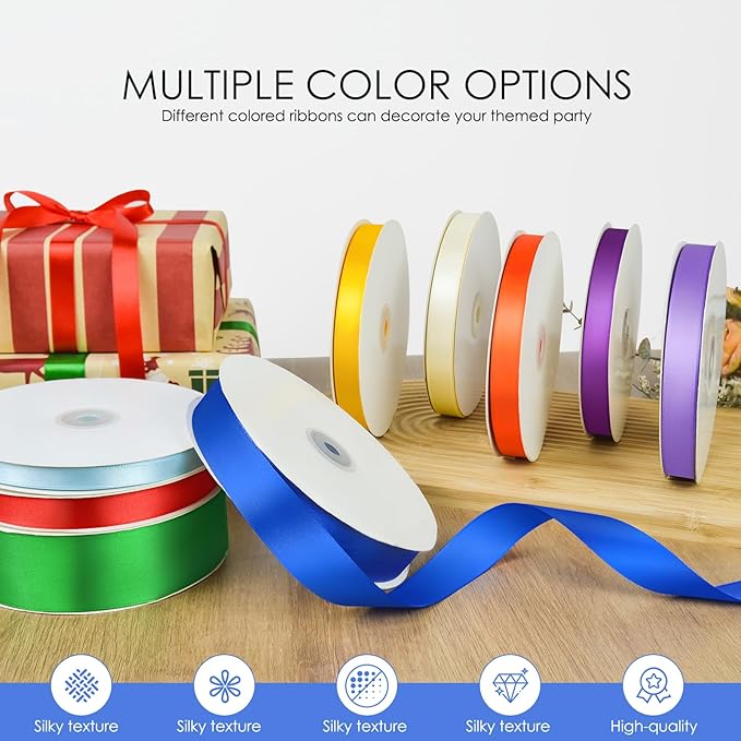 100 Yards 3/8 inch Satin Ribbon, Fabric Ribbon Solid Color Perfect for Gift Wrapping, Wedding, Handmade Bows, Floral Bouquets and Party Decoration(Royal Blue)