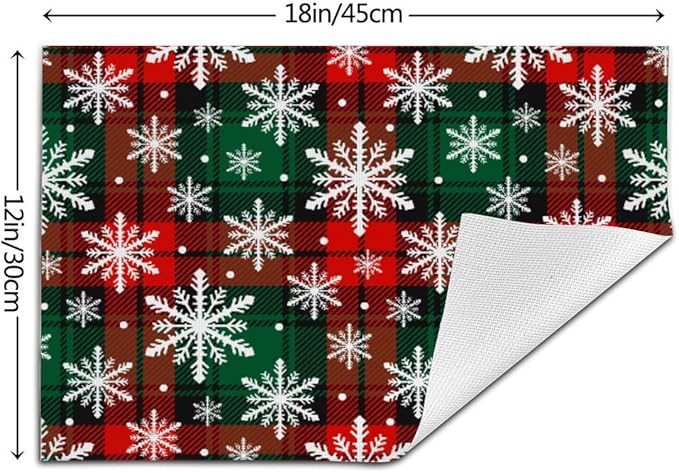 PVC Placemats Set of 4 Wipeable Table Mats Washable Heat Resistant Non Slip Vinyl Dining Table Mat for Kitchen Indoor Outdoor Patio Farmhouse Place Mats Grid Green Red Xmas Decorative
