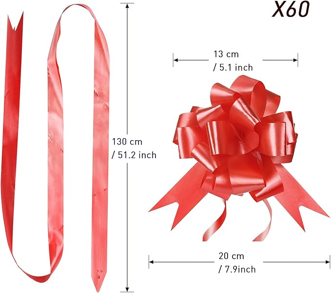 GWHOLE 60pcs 5'' Red Ribbon Pull Bows, Gift Present Wrapping Bows for DIY Craft Box Wedding Valentine's Day Gift Decor