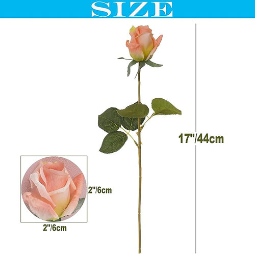 12pcs Half Opened Artificial Rose Buds,17 Inch Real Touch Silk Roses with Partially Opened Flowers, Artificial Flower for Home Décor Centerpiece Wedding Bouquet,Orange