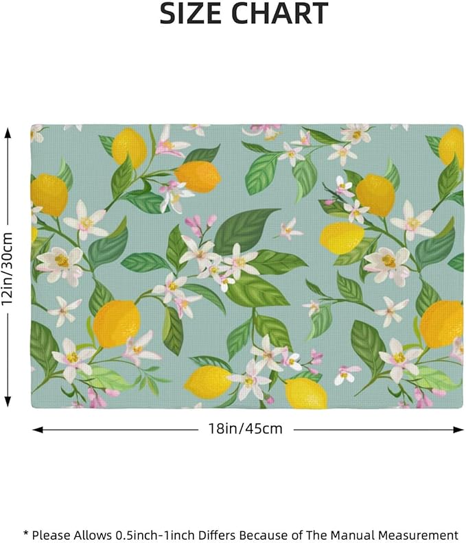 Lemon Linen Placemats Set of 4 Summer Tropical Fruits Floral Placemats for Indoor Outdoor Party Home Desktop Kitchen Dining Room Decor 12x18 Inch