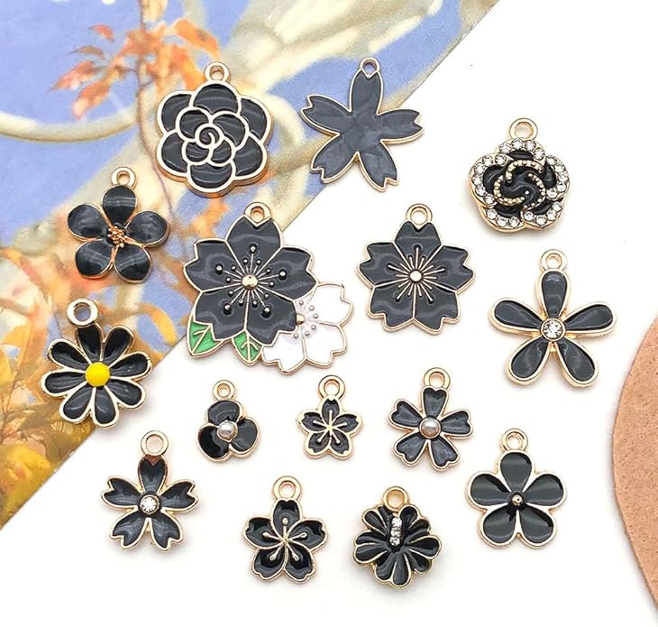 60pcs15 Types Flower Charms For Jewelry Making Enamel Flower Charms For Necklace Bracelet Earring for Gift that Office, Travel & DIY Creators