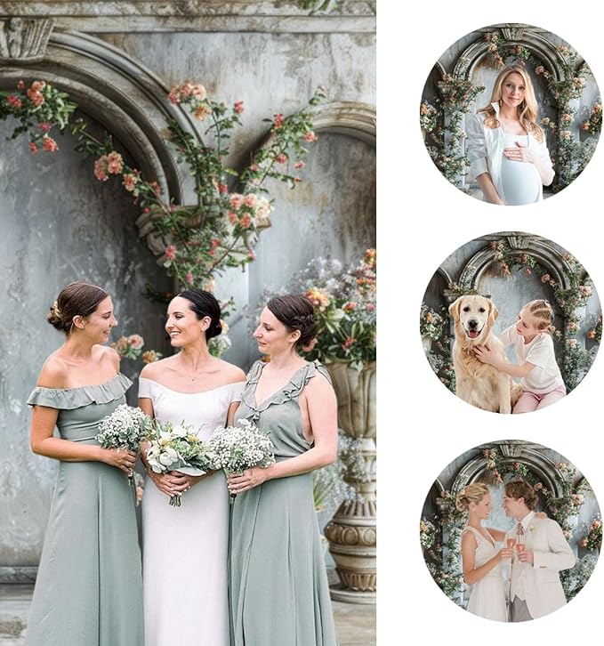 7x5ft Vintage Orange Wildflower Backdrop Old Medieval Palace Building Concrete Wall Photography Background for Wedding Valentines Day Bridal Shower Birthday Princess Couples Portraits