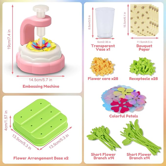 Arts Crafts For Kids Ages 4-8：5 6 7 8 9 10 year old Girl Birthday Gift Ideas,christmas stocking stuffers Creative Craft Diy Fabric Flower Bouquets Toys age 8-13,Flower Press Kit Educational Toys