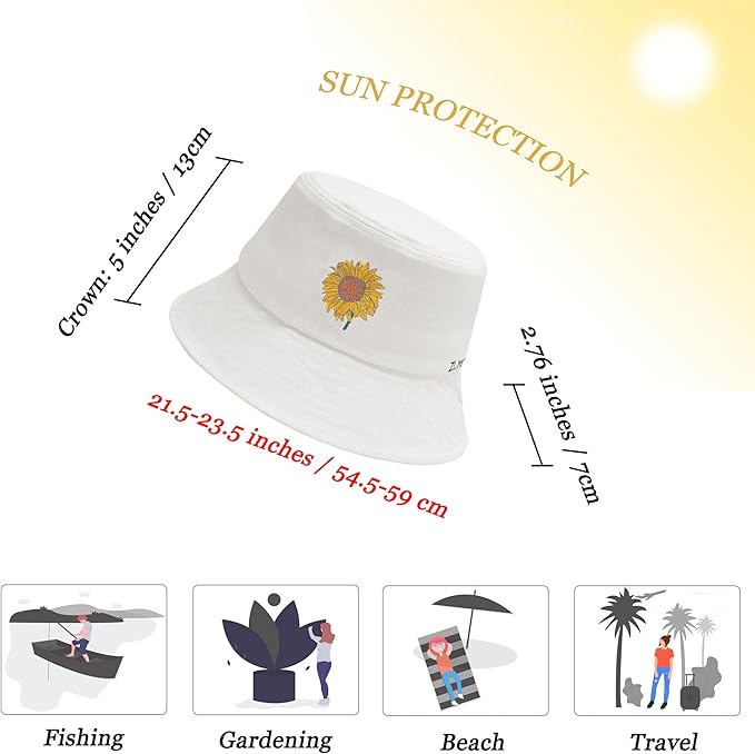 ZLYC Unisex Fashion Embroidered Bucket Hat Summer Fisherman Cap for Men Women
