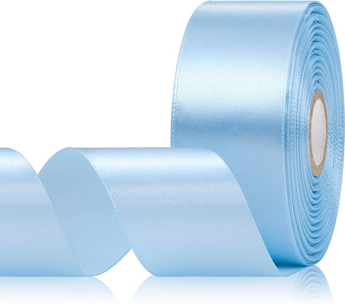 30 Yards Light Blue Ribbon 1-1/2 Inch, Baby Blue Satin Ribbon for Gift Wrapping, Flower Bouquet, Crafts, Baby Shower, Christmas, Wedding and Bow Making