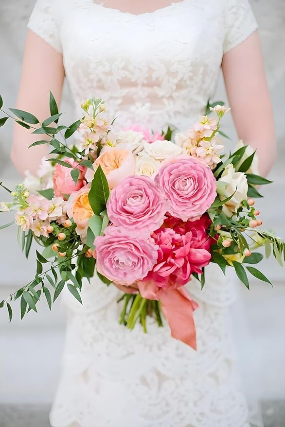 Faux Ranunculus 5PCS Real Touch Flowers Pink Peonies 21.6” Pink Ranunculus Long Stem Artificial Flowers for Tall Vase for Weddings Bridal Bouquet Baby Shower Decorations